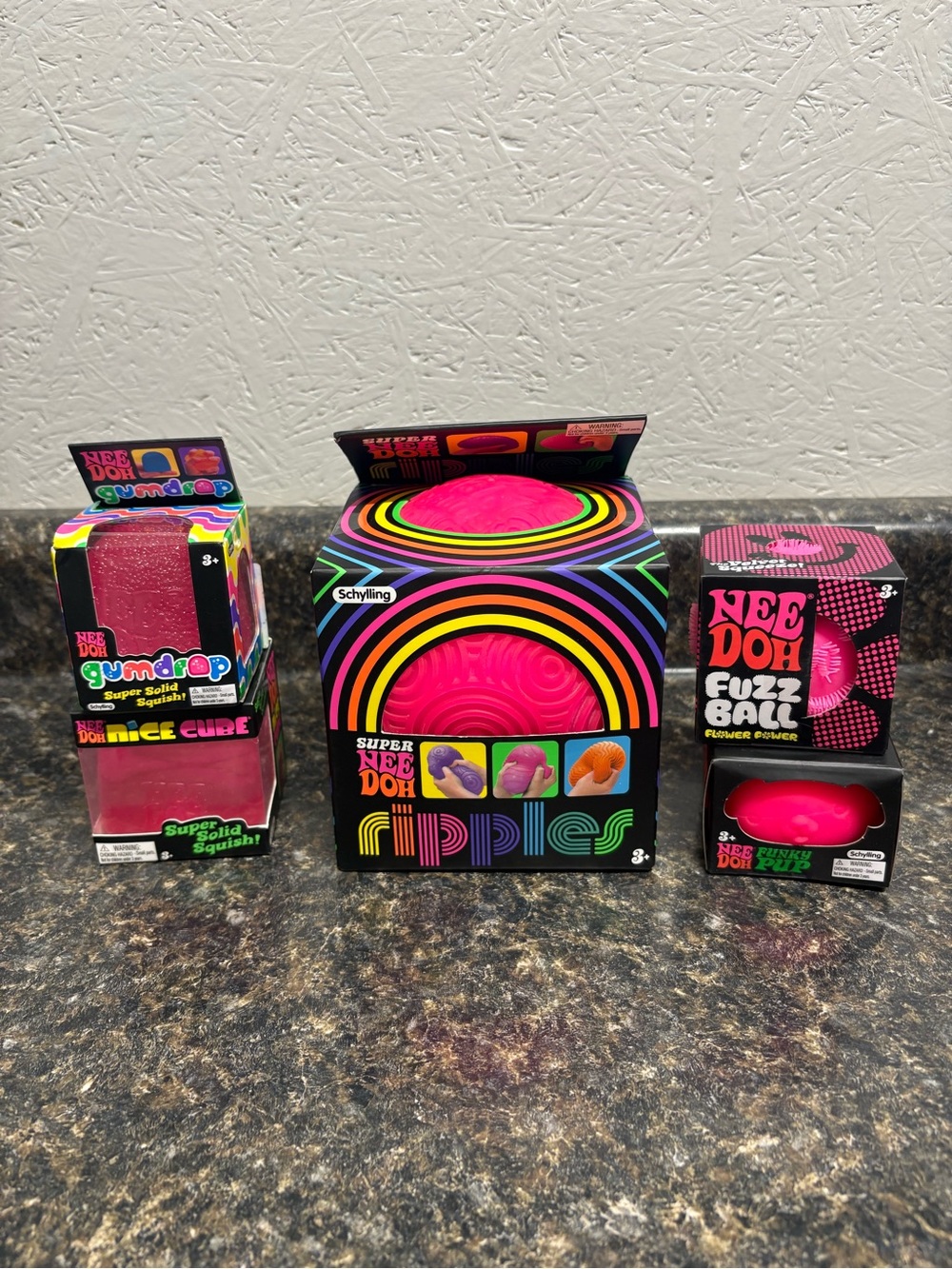 Needoh Pink Lot. Super Ripple, Gumdrop, Nice Cube, Fuzzball, Funky Pup